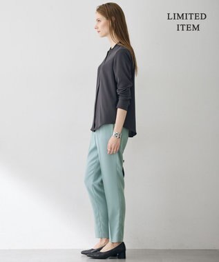 ICB L 【6/12-6/28期間限定・受注生産・WEB限定】BackSatinAmunzen キーネックブラウス チャコール×ブラック