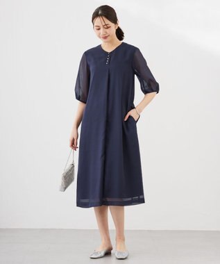 J.PRESS LADIES 【洗える】ブライトスパンボイル ワンピース ネイビー系