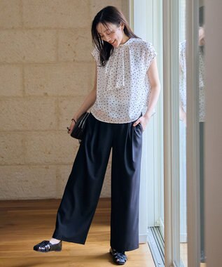 ANY 【ウエストゴム】イージーケアライトストレッチワイドパンツ ブラック