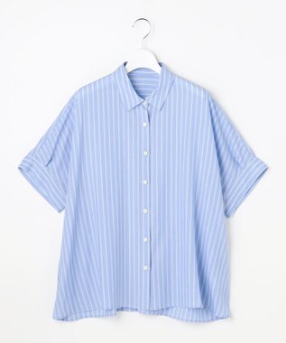 自由区 【接触冷感・UVケア・抗菌防臭・洗える】リヨセルポプリン ブラウス [新色]サックス×オフストライプ