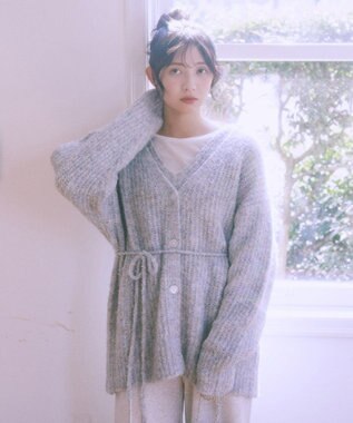 earth music&ecology 【ベルト付き】ＭＩＸカラーブークレカーディガン Light Blue