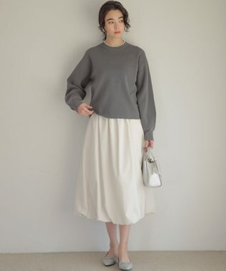 組曲 【WEB限定】パール釦畦ニット プルオーバー ライトグレー系