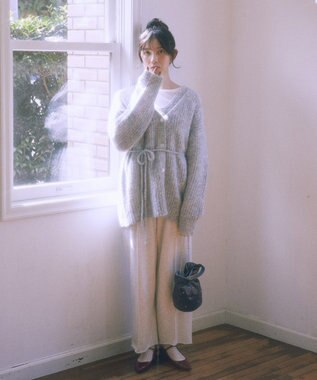 earth music&ecology 【ベルト付き】ＭＩＸカラーブークレカーディガン Light Blue