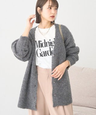 earth music&ecology 【ベルト付き】ＭＩＸカラーブークレカーディガン Charcoal Gray