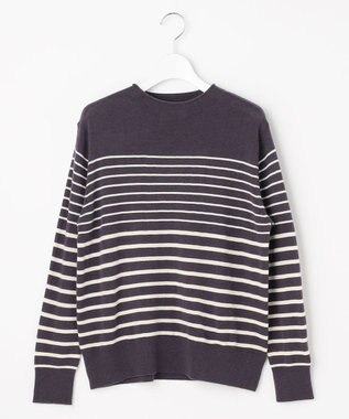 J.PRESS LADIES L SOFT TOUCH WOOL ボーダー ニット スレート×オフホワイト系