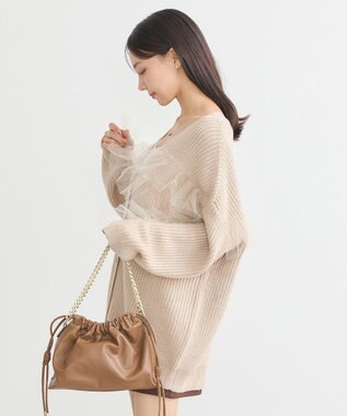 earth music&ecology チュールフリルカーディガン Beige