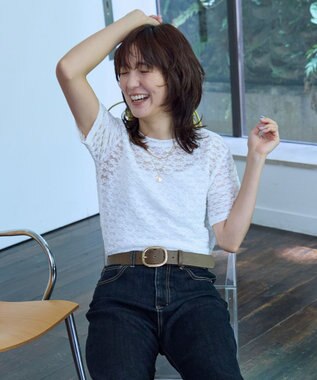ANY レースショート丈Tシャツ オフレース