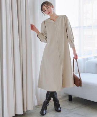 Tiaclasse 【洗える】ピーチスキンAラインワンピース グレージュ