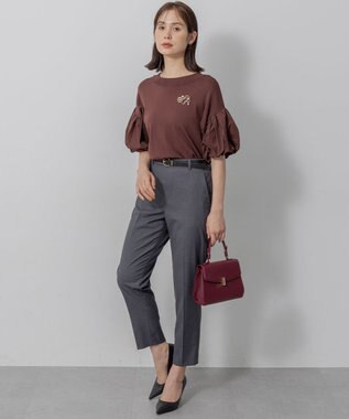 組曲 ストレッチクリアパフ袖 ニット ブラウン系