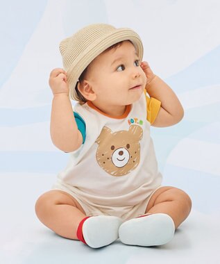 MIKI HOUSE HOT BISCUITS 【70-80cm】カラフルビーンズ フェイスプリント ショートオール マルチカラー