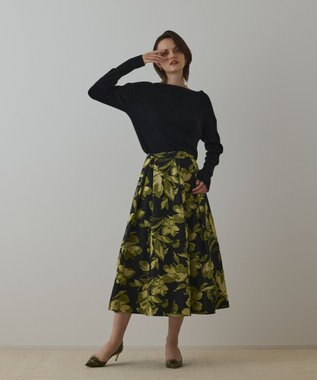 GRACE CONTINENTAL ラメフラワージャガードスカート イエロー