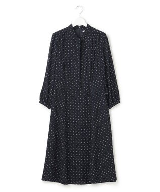 23区 【洗える】トライアングルプリント ボウタイ ワンピース ネイビープリント