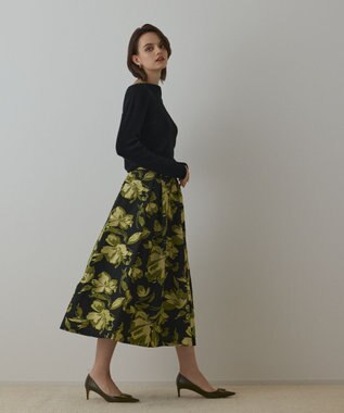 GRACE CONTINENTAL ラメフラワージャガードスカート イエロー