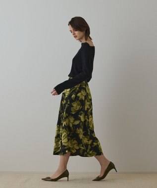 GRACE CONTINENTAL ラメフラワージャガードスカート イエロー