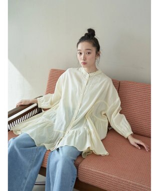 earth music&ecology コットンボイル切替ティアードチュニック Ivory