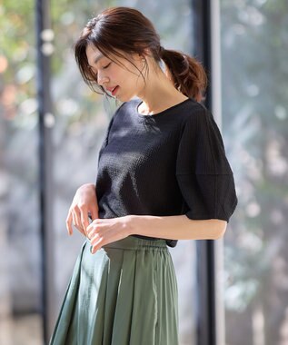 ANY シャーリングランタンスリーブトップス ブラック