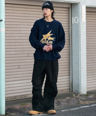 WEGO サテンワッペンニットプルオーバー ネイビー