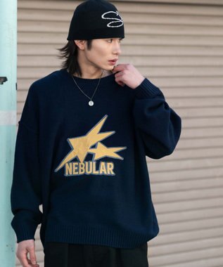 WEGO サテンワッペンニットプルオーバー ネイビー