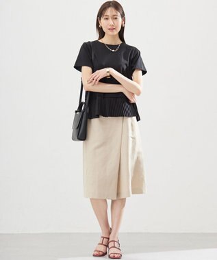 組曲 L クールプレーティング天竺プリーツ カットソー ブラック系