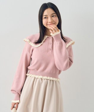 earth music&ecology 配色フリルカラーニットプルオーバー Pink