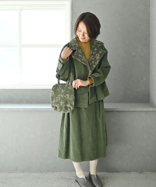 AND WOOL 花刺繍のminiバッグ グリーン