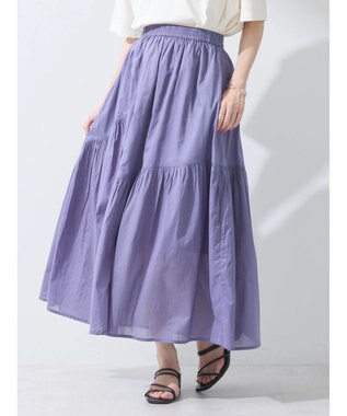 earth music&ecology コットンボイルランダム切替フレアスカート Purple