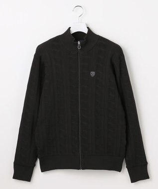 23区GOLF 【MEN】ケーブルジップアップカーディガン　防風裏地付き ブラック系