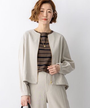 23区 リネンレーヨンストレッチ ノーカラー ブルゾン ベージュ系