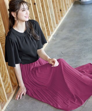 Tiaclasse L 【洗える/ウエストゴム】 ジョーゼットプリーツスカート モーヴピンク