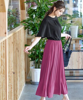 Tiaclasse L 【洗える/ウエストゴム】 ジョーゼットプリーツスカート モーヴピンク