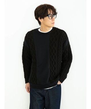 CRAFT STANDARD BOUTIQUE ケーブルニット切り替え裏起毛スウェット Black