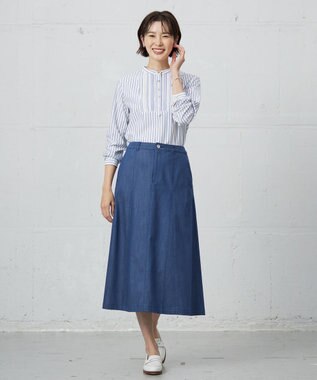 J.PRESS LADIES ストライプジャージー ピンタック カットソー オフベース系