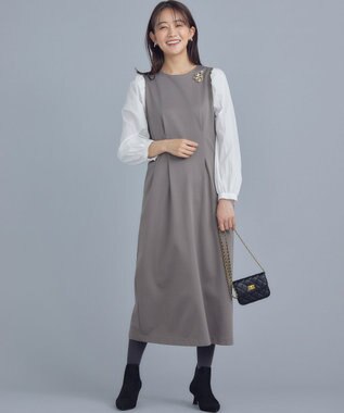 組曲 S シャツスリーブポンチ ワンピース モカブラウン×オフ系