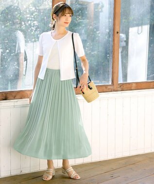 Tiaclasse L 【洗える/ウエストゴム】 ジョーゼットプリーツスカート ミント