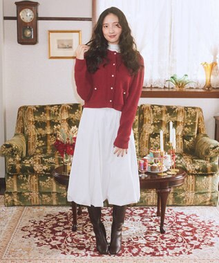 earth music&ecology 【イージーケア】パウダーシャギークルーネックカーディガン Bordeaux