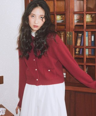 earth music&ecology 【イージーケア】パウダーシャギークルーネックカーディガン Bordeaux