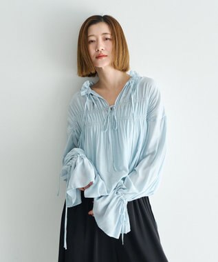 YECCA VECCA シャーリングギャザーリボンブラウス