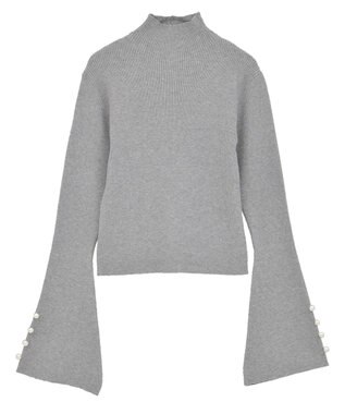 Green Parks ・ｓｗｉｎｇ　ｂｙ　袖パールボタンフレアリブニット Gray Mixture