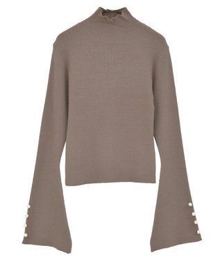 Green Parks ・ｓｗｉｎｇ　ｂｙ　袖パールボタンフレアリブニット Mocha