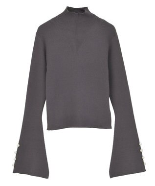 Green Parks ・ｓｗｉｎｇ　ｂｙ　袖パールボタンフレアリブニット Blue