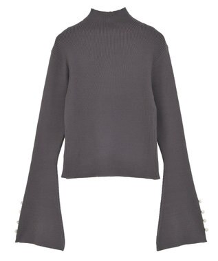 Green Parks ・ｓｗｉｎｇ　ｂｙ　袖パールボタンフレアリブニット Blue