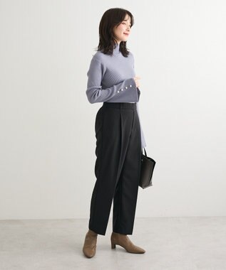 Green Parks ・ｓｗｉｎｇ　ｂｙ　袖パールボタンフレアリブニット Blue