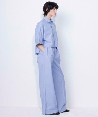 NAVE 【ReNAVE・セットアップ可/洗える/接触冷感/UVケア】コットンポリブロード クロップドシャツ サックスブルー系1