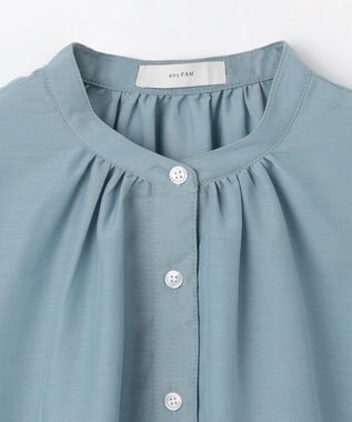 ANY シアーテックリネンギャザーブラウス ブルー