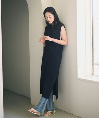 #Newans 【洗える】サーマルノースリーブワンピース ネイビー系