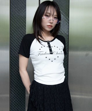 WEGO グラフィックラグランヘンリーネックT