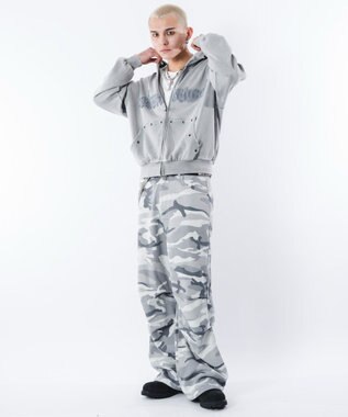 WEGO 【ユニセックス着用ITEM】ブリーチハトメZIPパーカー グレー