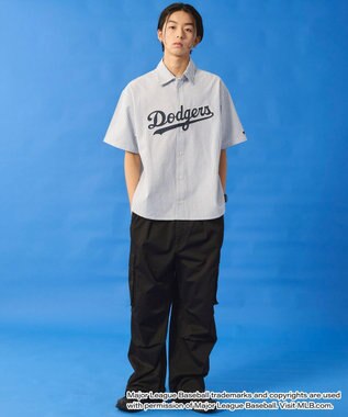 WEGO 【ユニセックス着用ITEM】別注MLBストライプグラフィックシャツ（SS） ブルーストライプ