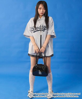 WEGO 【ユニセックス着用ITEM】別注MLBストライプグラフィックシャツ（SS） ブルーストライプ