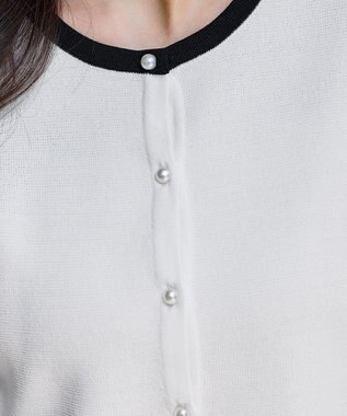 Tiaclasse 【洗える】フェイクリボンポケット付きカーディガン オフホワイト×ブラック